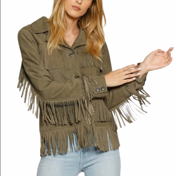 Walter Baker Jackets & Coats New Walter Baker Dante Olive Fringe